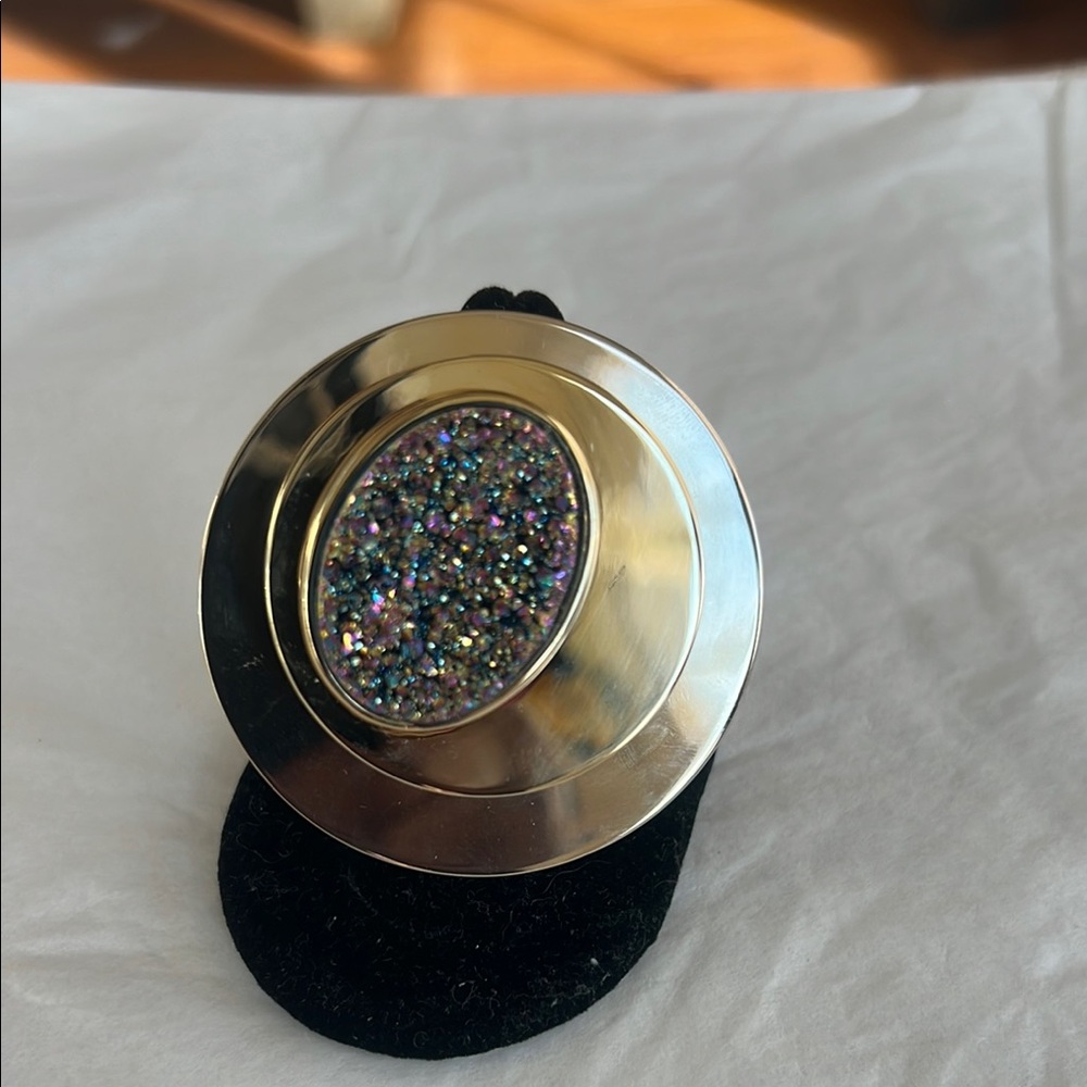 Alexis Bittar Gold Toned Statement Ring with Glitter Accent